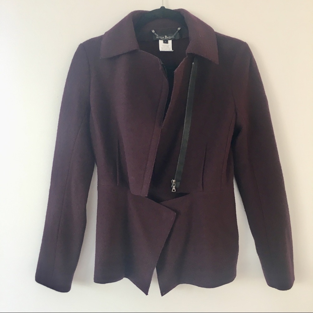 Lida Baday Waist Cut Wool Jacket Eggplant Burgundy